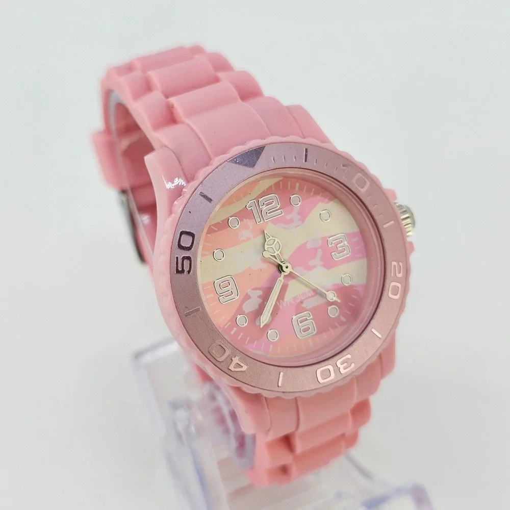 Women's Watch 36MM White Pink Dial Pink Plastic Bands NEW Battery
